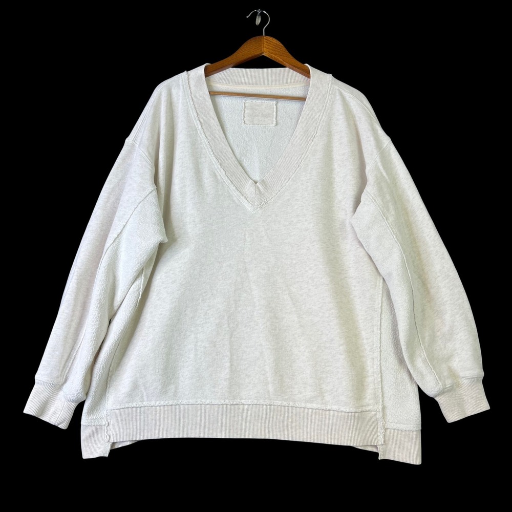 Aerie Oversized V-Neck Sweatshirt Cream Beige Womens Medium Cozy